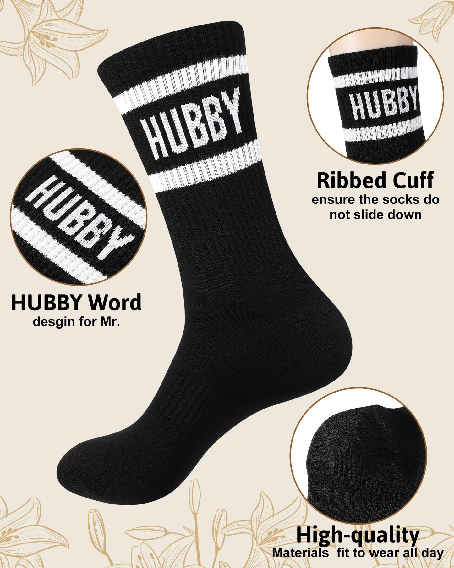 Shihanee 2 Pairs Wedding Gifts for Couples Wedding Crew Socks Bride and Groom Socks Mr and Mrs Gifts Engagement Favors(Wifey,Hubby)