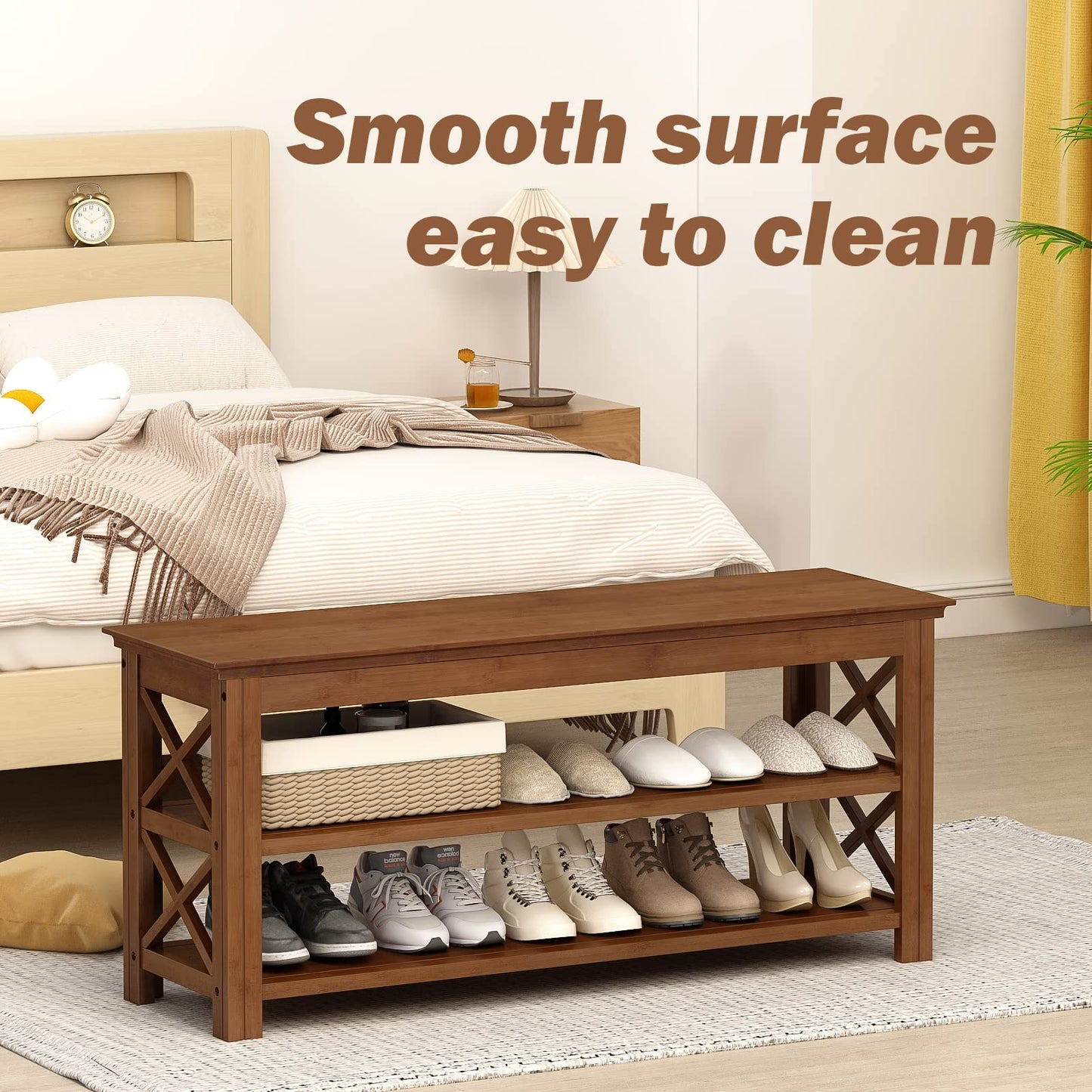 Bamworld Shoe Bench with Storage 3 Tier Bamboo Shoe Benche Entryway Rustic Solid Wood Entryway Bench (X-Brown,39.4")