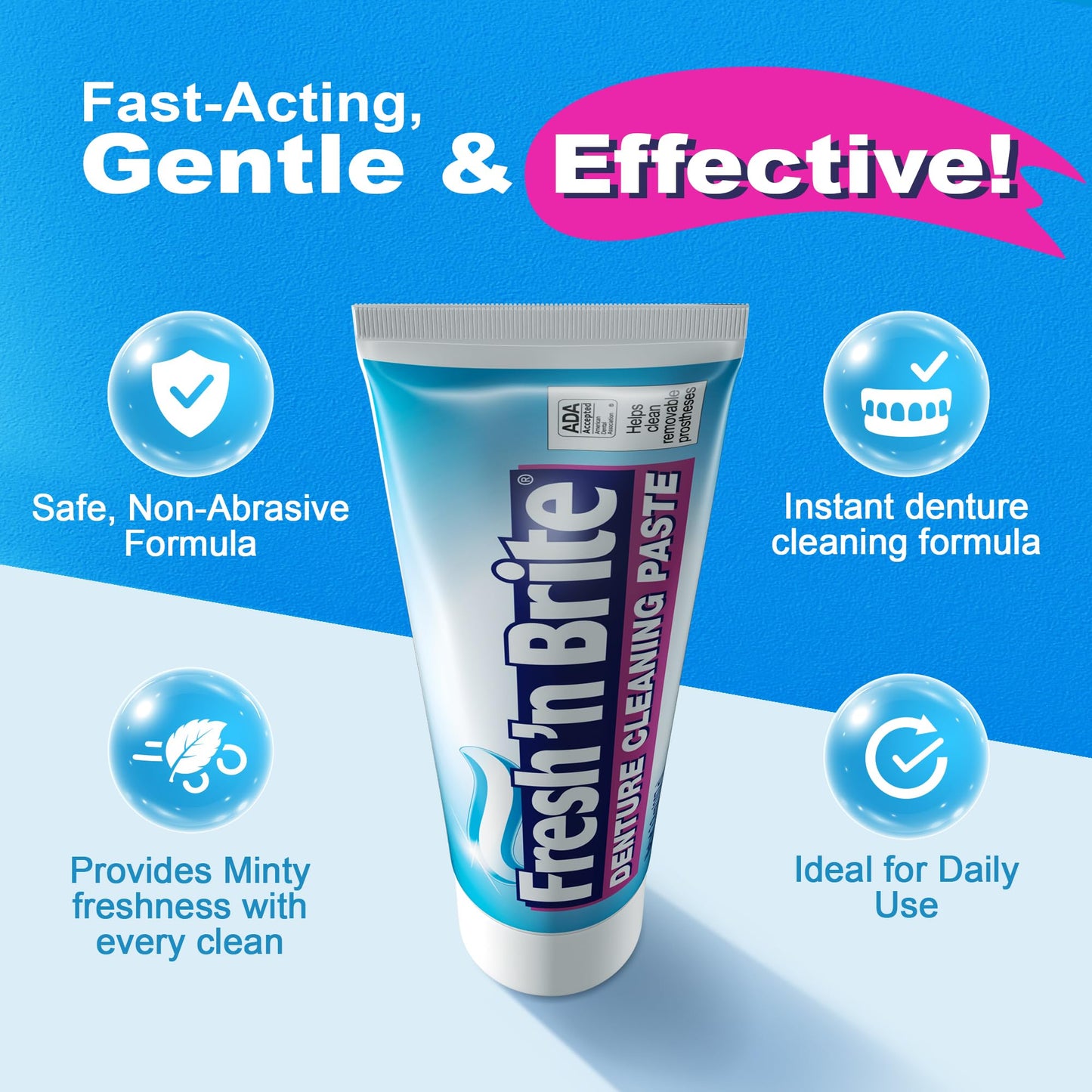 The Natural Dentist Fresh 'n Brite Denture Cleaner Paste—ADA Accepted Dual Action Formula for Fresh Breath & Gentle Care of Full & Partial Dentures, 1 Count