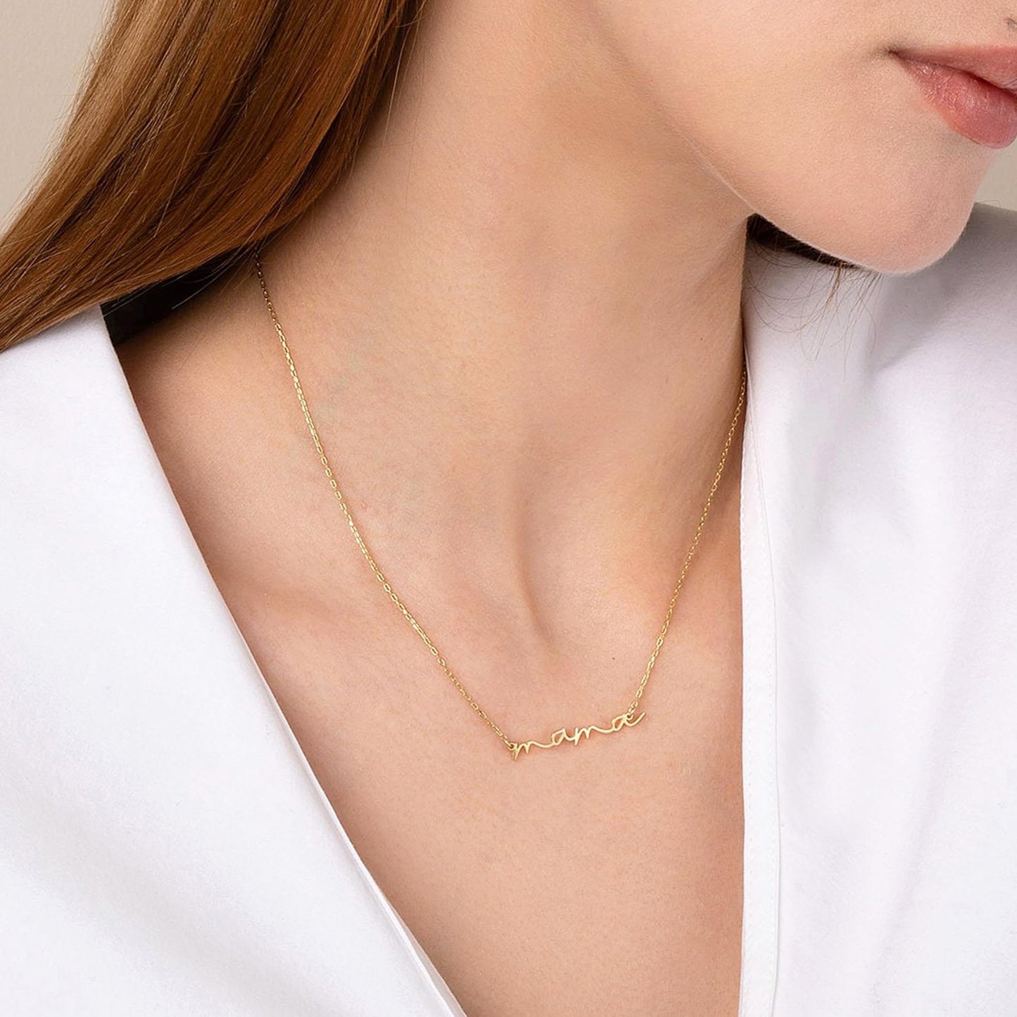 Dainty Small Mama Necklaces for Women - 18K Gold Plated Mom Chain Pendant Necklace for Mother's Day Gifts for New Mom Gifts