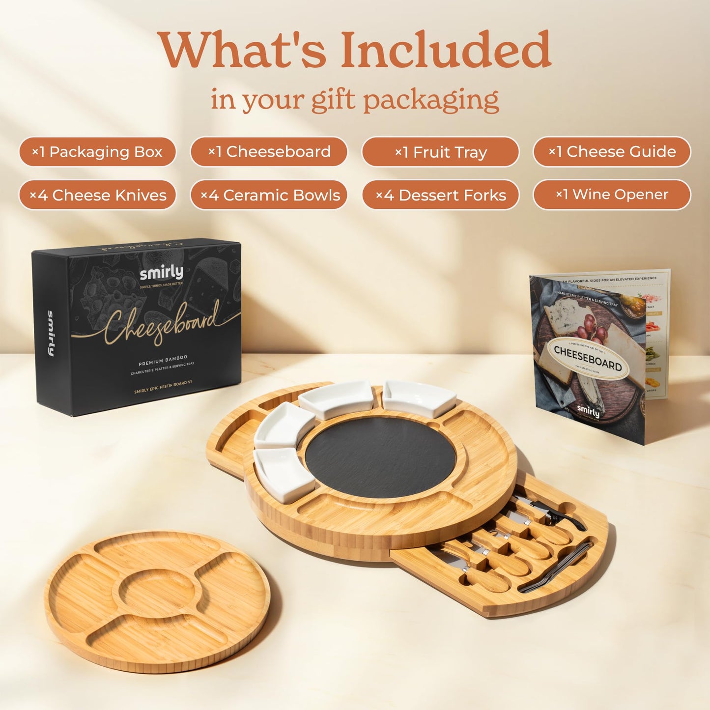 SMIRLY Charcuterie Boards Set - Large Bamboo Cheese Board set - House Warming Gifts New Home, Wedding Gift for Couple, Bridal Shower Gift, Birthday Gifts for Women