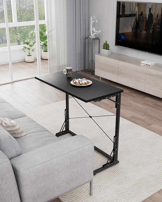 Vantic 31.5" Folding Desk, Foldable TV Tray Table for Eating on Couch, Extra Large TV Dinner Trays, Portable Fold Computer Writing Desk Table for Home Office, Black