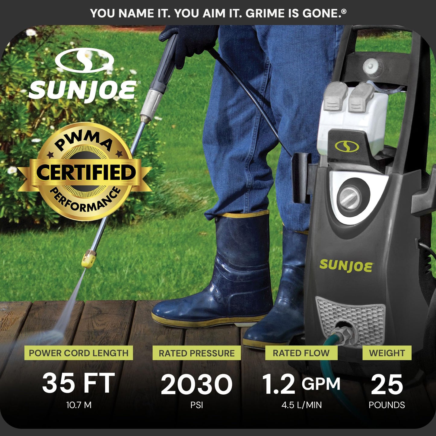 Sun Joe Pressure Washer, Electric Power Washer, Heavy-Duty 2500 Max PSI (2030 PSI PWMA Rated)-Portable Cleaning & Washing Machine System, Patios & Sidewalks, SPX3000