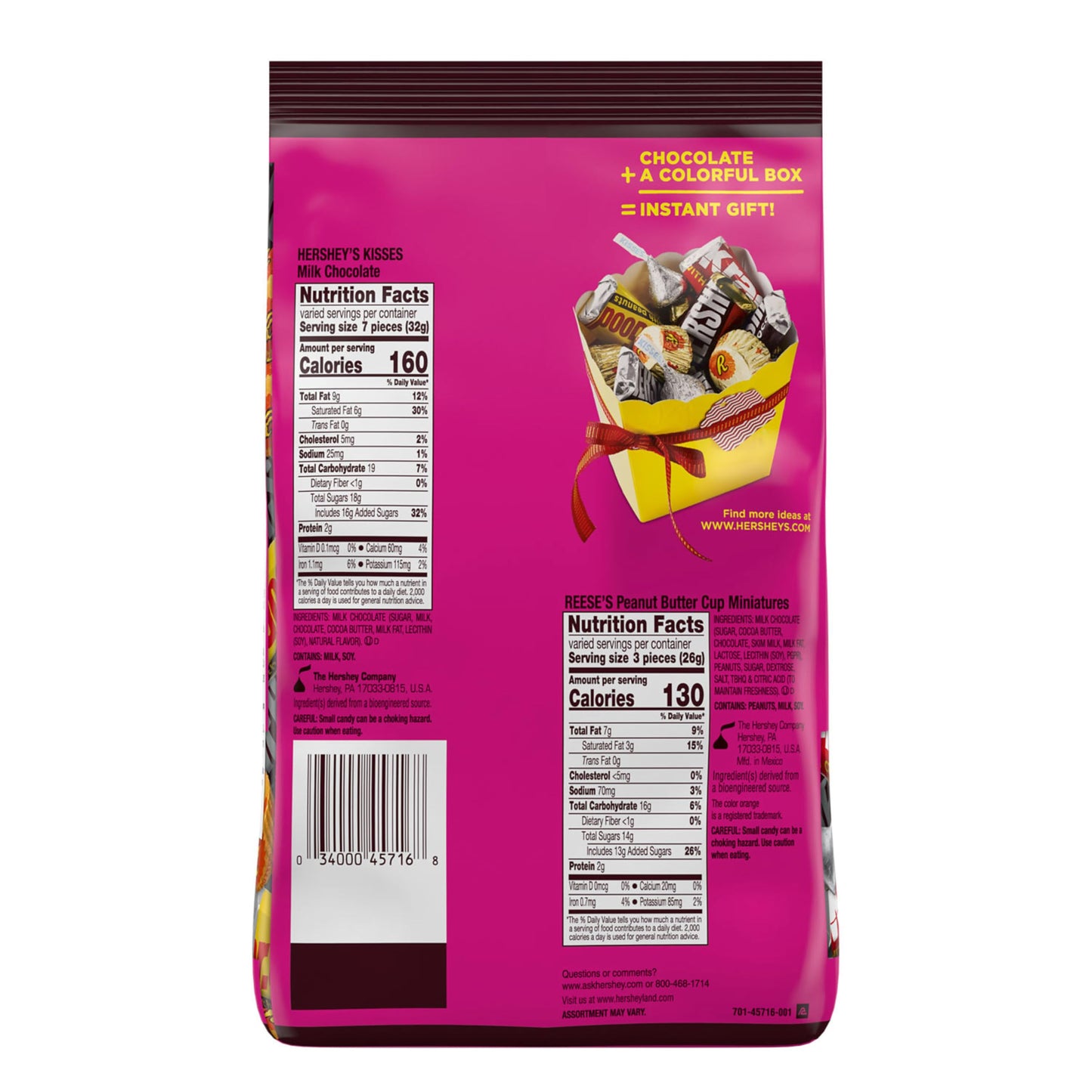 HERSHEY'S and REESE'S Miniatures Assorted Chocolate Candy Party Pack, Halloween Candy, 32.9 oz