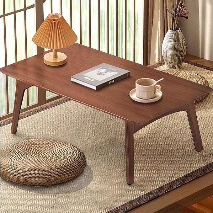 Kuabner Folding Floor Table Low Coffee Table for Sitting On The Floor Japanese Floor Table No Assembly Tatami FoldableTable for Living Room Home Office (Walnut, Small)