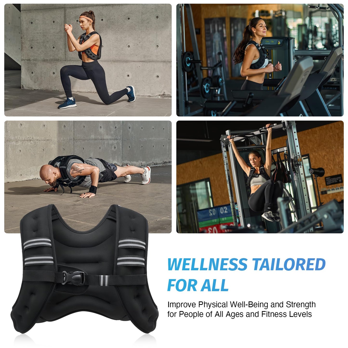 ZELUS Weighted Vest, 6lb/8lb/12lb/16lb/20lb/25lb/30lb Weight Vest with Reflective Stripe for Workout, Strength Training, Running, Fitness, Muscle Building, Weight Loss, Weightlifting, Black(8 lb)