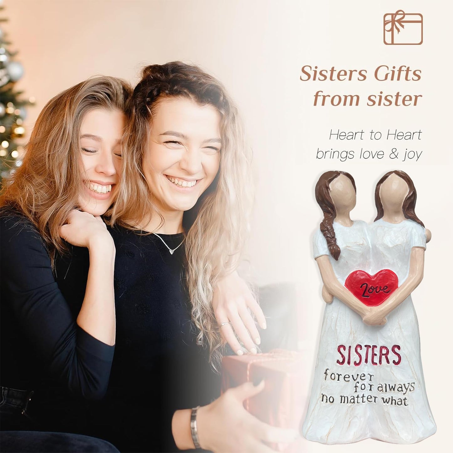Bozspacer Best Friend Birthday Gifts for Women, Sister Figurines for Women Bestie Friendship, Sentimental Friendship Decor for Soul Sisters Best Friends, Sister Statue, 5.9 Inches Resin Doll Tabletop