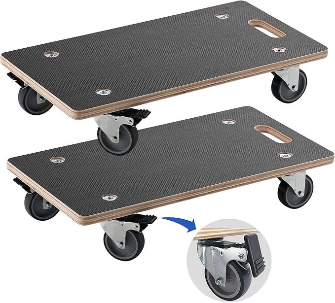 DrTakepeak Anti-Slip Plywood Platform Dolly 2 Swivel + 2 Brake Caster Wooden Cart 550 Lbs Capacity (2 Packs per Set) Furniture Transporter Widely Use for Moving Heavy Furnitures,Goods, Green Plants