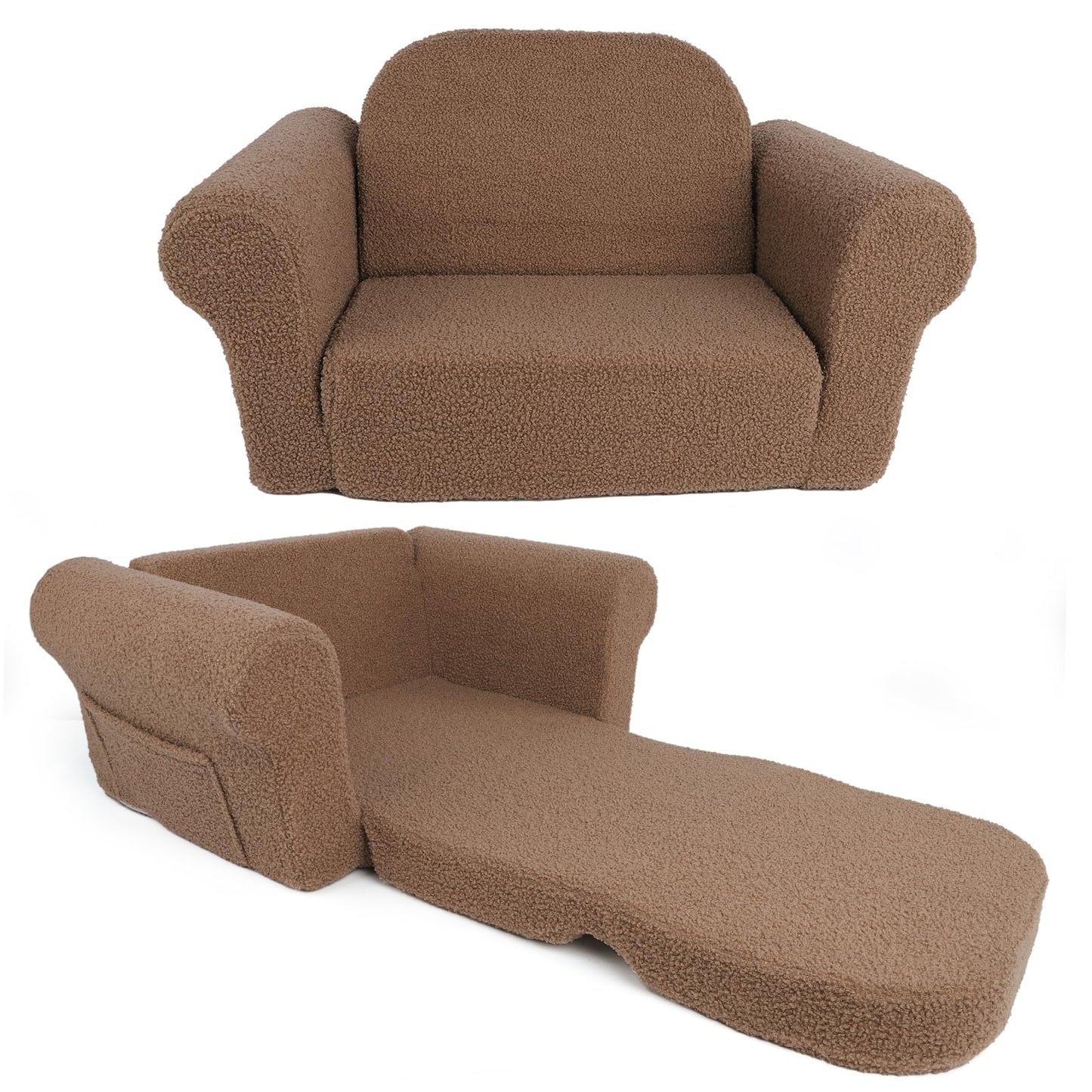 Hrebr Chairs for Toddler, 2-in-1 Toddler Soft Teddy Baby Couch Fold Out, Convertible Chair to Lounger for Girls and Boys|Safety Certified | Gift for Children