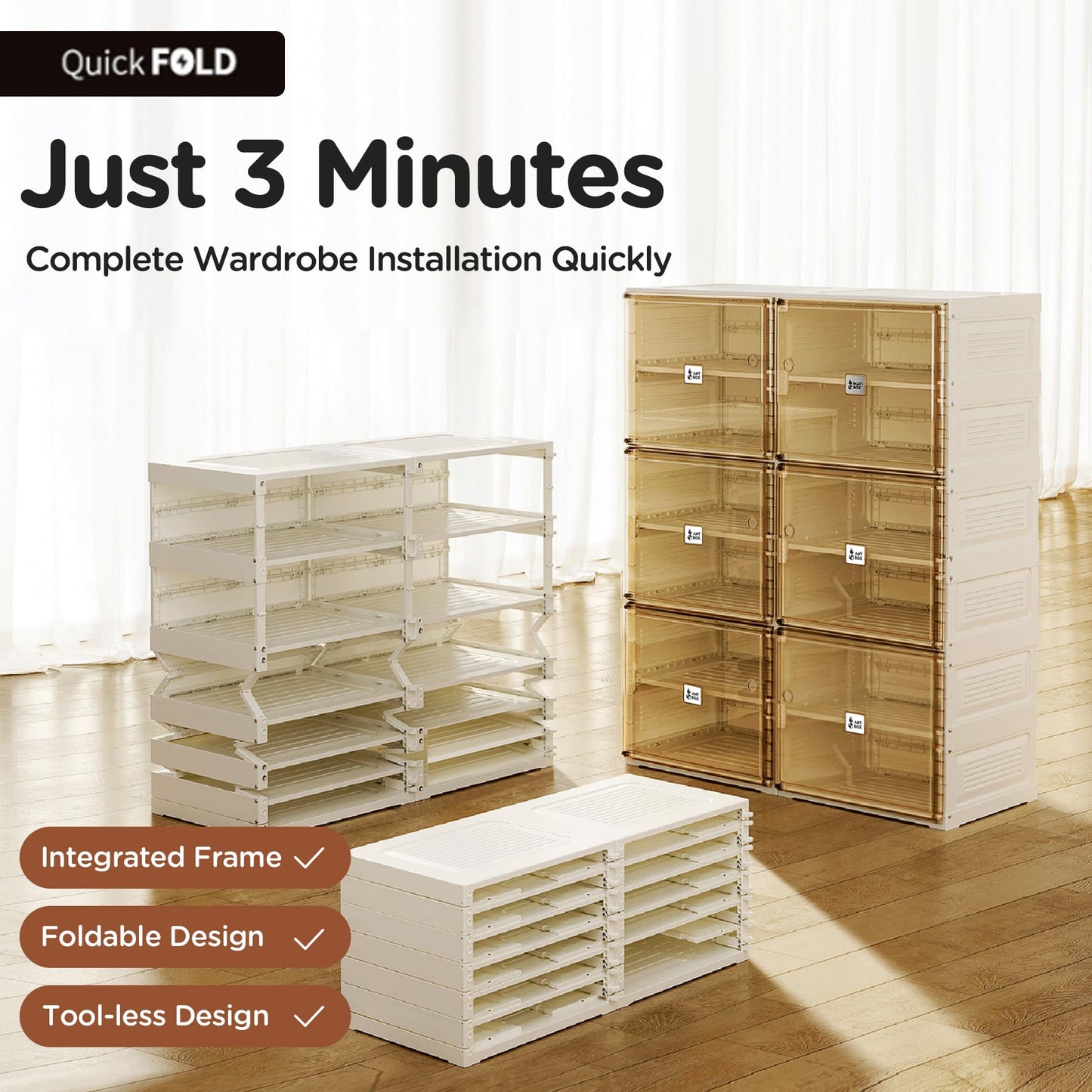 ANTBOX Portable Shoe Rack Organizer for Closet Entryway, Stackable Sneaker Storage Shoe Cabinet with Magnetic Clear Door, Large Plastic Storage containers Bins with Lids 8 Tiers 32 Pairs