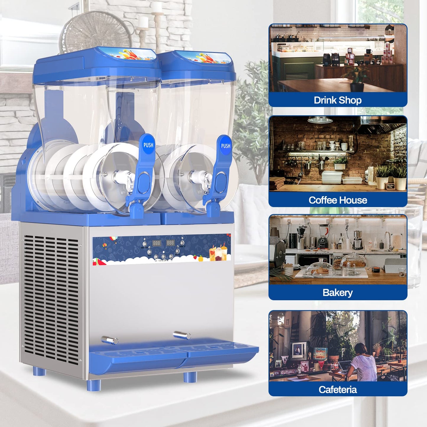 XPW Commercial Slushy Machine 1000W 30L Tanks Commercial Slushie Maker Machine 304 Stainless Steel Margarita Machines Efficient Cooling ETL Approval the Ideal Slush Maker for Bars Cafes Restaurants