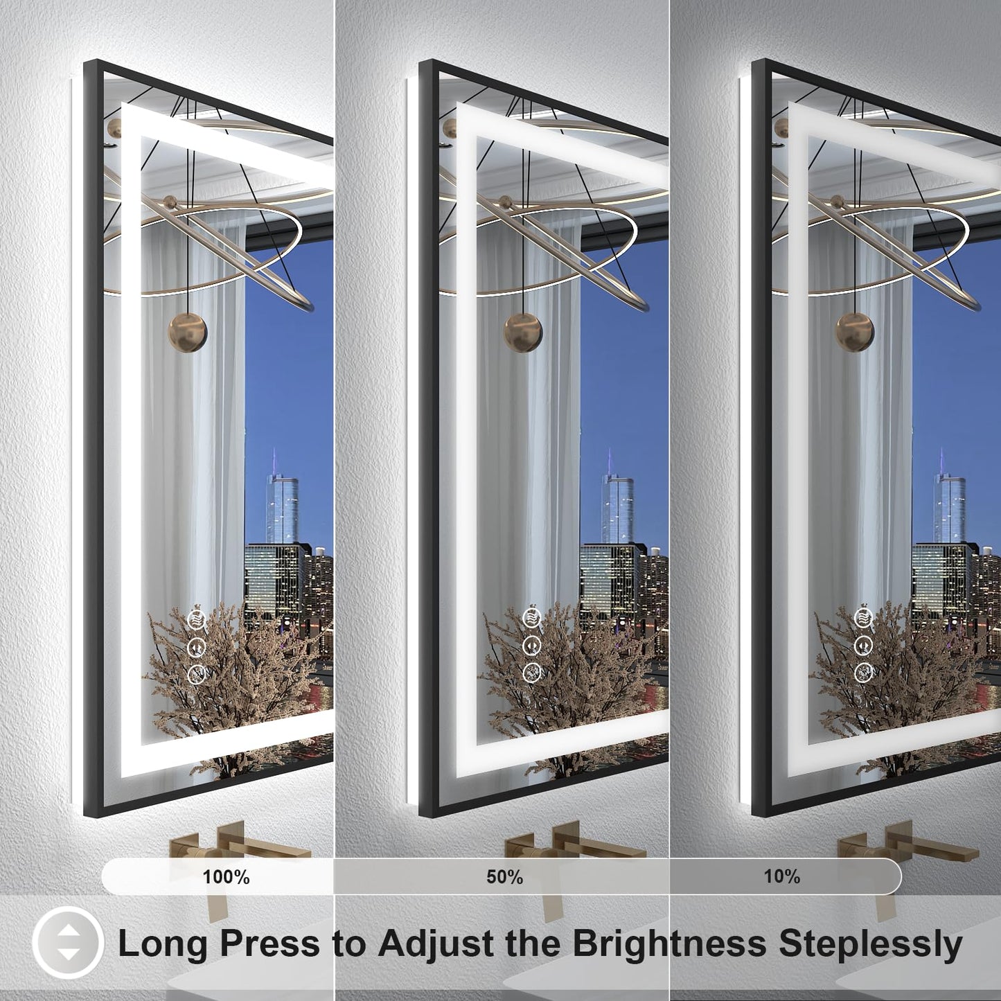 OKPAL 24x36 Black LED Mirror for Bathroom, Lighted Bathroom Mirror with Lights, Frontlit & Backlit Lighted Vanity Mirror, Anti-Fog, Dimmable, Memory, Shatterproof, Horizontal/Vertical