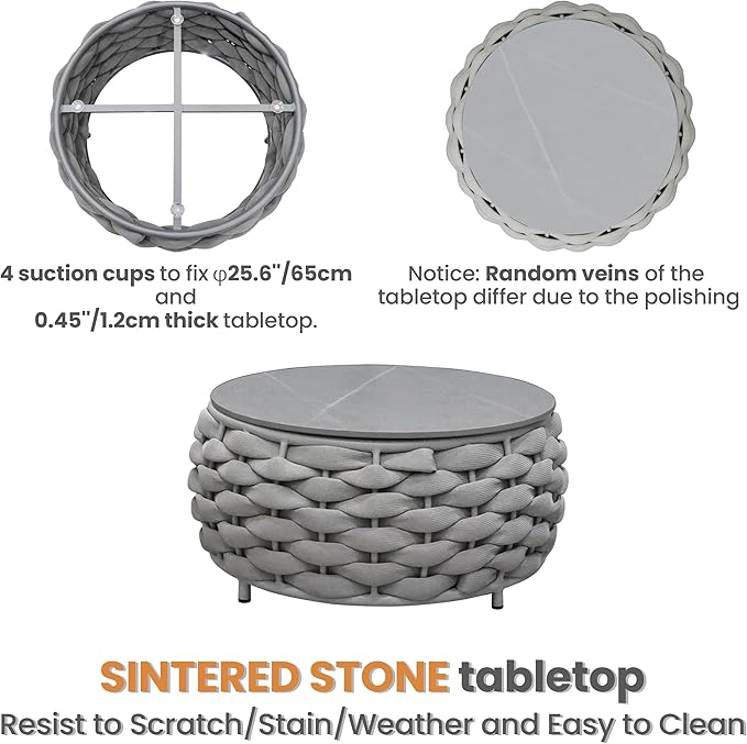 Erotr 4 Pieces Courtyard Seating Set: Aluminum Woven Rope Patio Furniture Chair Set - All Weather Metal Outdoor Conversation Set - Assembled Armchair with Table Set for Bistro Deck Porch Balcony, Grey