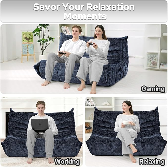 HABUTWAY Bean Bag Chair, Giant Bean Bag Chairs for Adults, Loveseat Fireside Chair, 2 Seater Lazy Bean Bag Sofa Memory Foam Couch for Living Room, Bedroom, Office (Navy Blue)