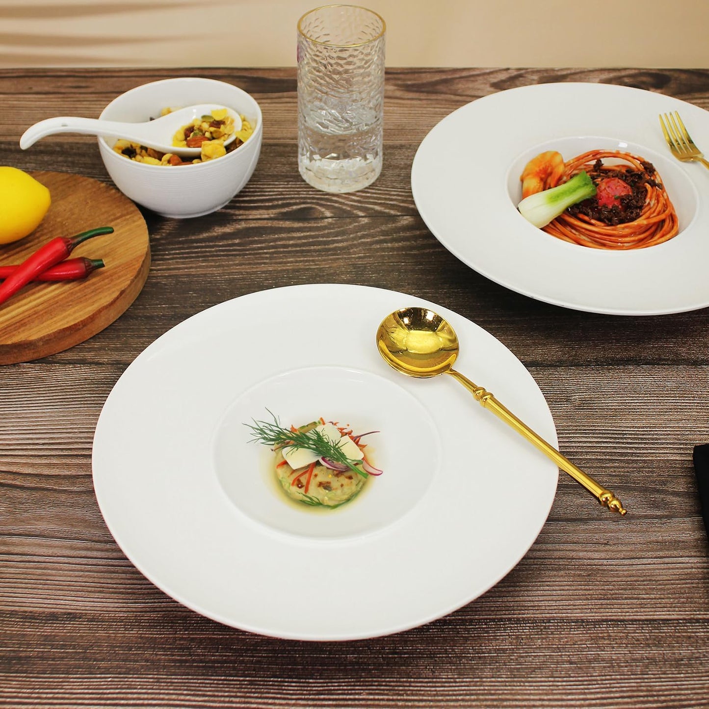 Ceramics Rimmed Soup Bowls 8.6 oz, White 11 inch Exquisite small soup plate Set of 4, Pasta plates With Rim is the best choice for hotels, kitchens, fine restaurants and gourmets