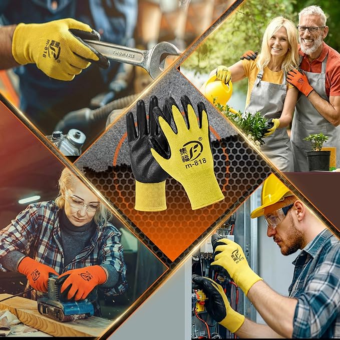 Gardening Gloves for Men Women Breathable Rubber Coated Working Gloves for Gardening, 9.1 Inch