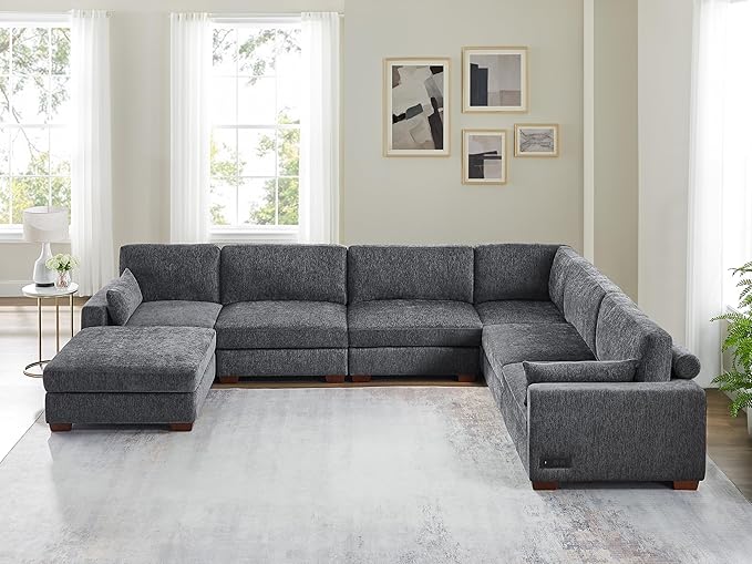 VANOMi Large Modular Sectional Sofa, Oversized Couch with Charging Station, Cloud Couch Deep Seat Sofa with Thick Cushion, Convertible Sectional Couches for Living Room Office Apartment