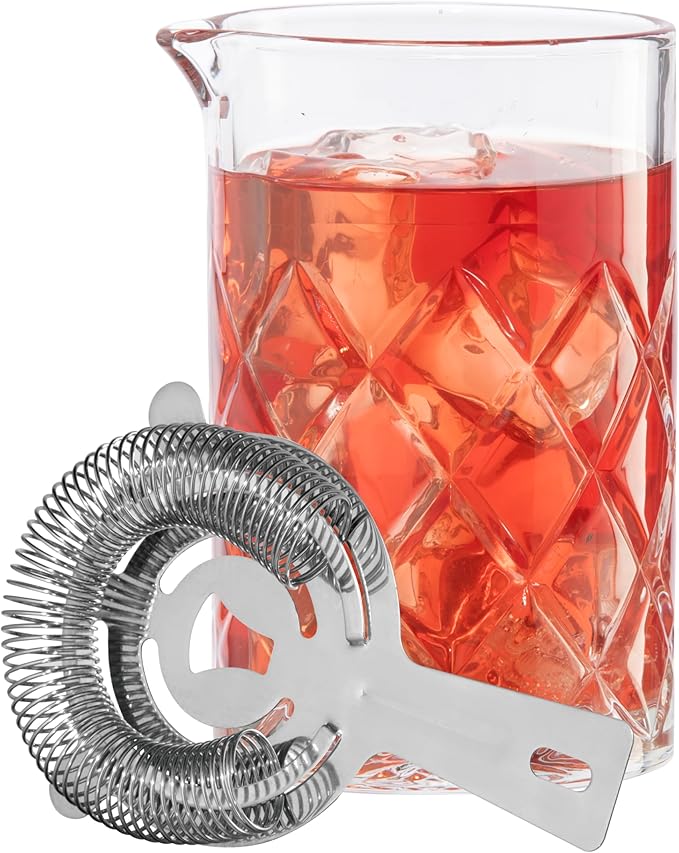 OGGI Cocktail Mixing Glass & Strainer Set - Elegant Bar Mixing Set with 16oz Glass Beaker, Essential Mixology Bartender Ki...