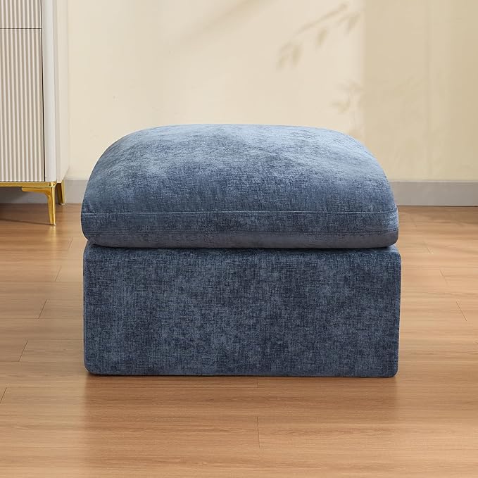 WUTUTUEE 33.5'' Cloud Ottoman for Modular Sofa, Comfy Chenille Upholstered Footrest with Memory Foam, Fully Compressed Packaging, Oversized Ottoman Bench for Living Room or Small Space, Blue