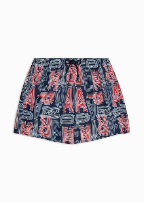 Emporio Armani Men's Macro Logo Swim Boxer, Navy/Rosso/Bianco, 56