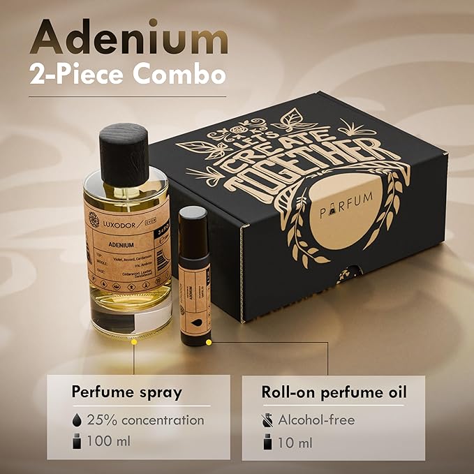Adenium Perfume for Men & Women, Inspired by S.antal 33, 2-Piece Combo of 100 ml Fragrance Spray Bottle and 10 ml Alcohol-Free Roll-On Perfume Oil, Unisex Fragrances