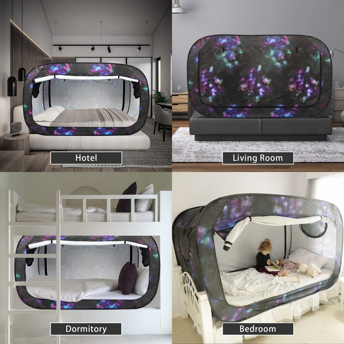 ANC POP Bed Tent Twin Bed Canopy Portable Dream Tent for Kids and Adult Indoor Sleeping Tents with 2 Doors Breathable Private Space Tents, Galaxy