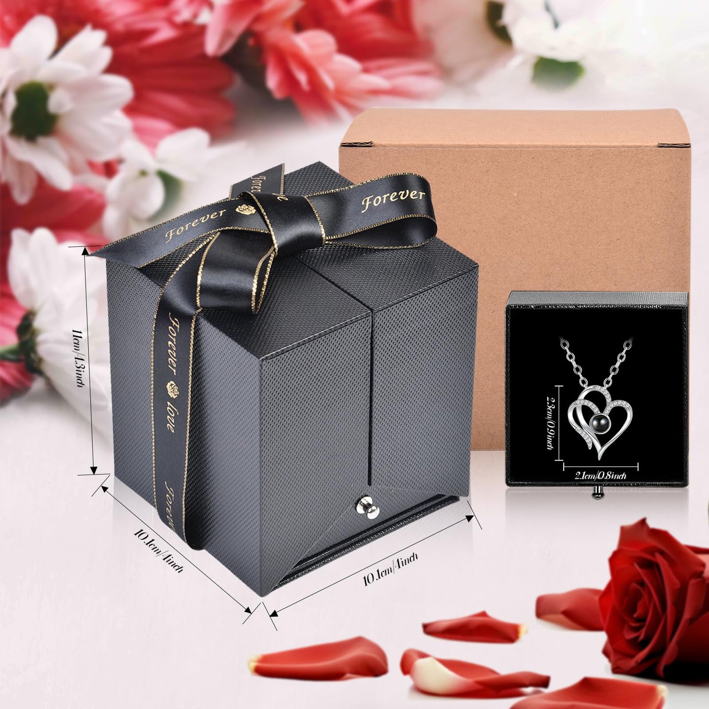 Pasuvsigt Gifts for Women - Preserved Real Rose with I Love You Heart Necklace, 100-Language LED Music & Lights, Romantic Birthday/Anniversary/Thanksgiving for Women and Girlfriend