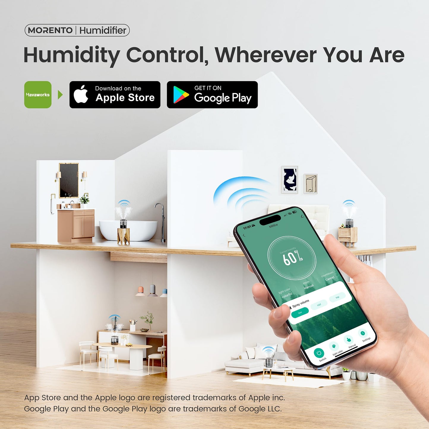 Meronte Smart Humidifiers For Bedroom Large Room Home, 6L Cool Mist Top Fill Humidifier With Essential Oil Diffuser, Smart App &