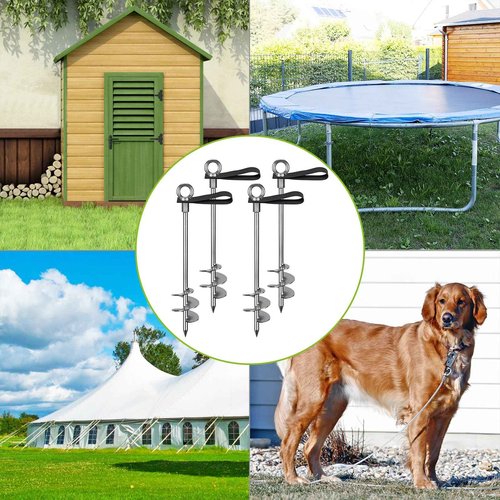Insaga Fully Welded Ground Trampoline Anchors, 30'' Spiral Mobile Home Anchors, 6pcs Earth Anchor Heavy Duty Shed Anchor Kit with Straps for Securing Swing Sets, Animals, Trees, Tents, Shed, Carport