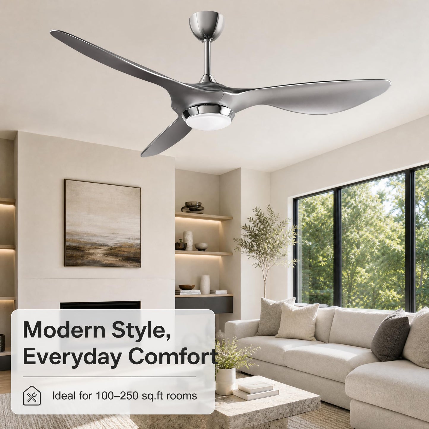 reiga 52 Inch Modern Smart Wifi Ceiling Fan with Light and Remote Control, Living Room Bedroom patio 3 Blade Ceiling Fans with Reversible Mute DC Moto