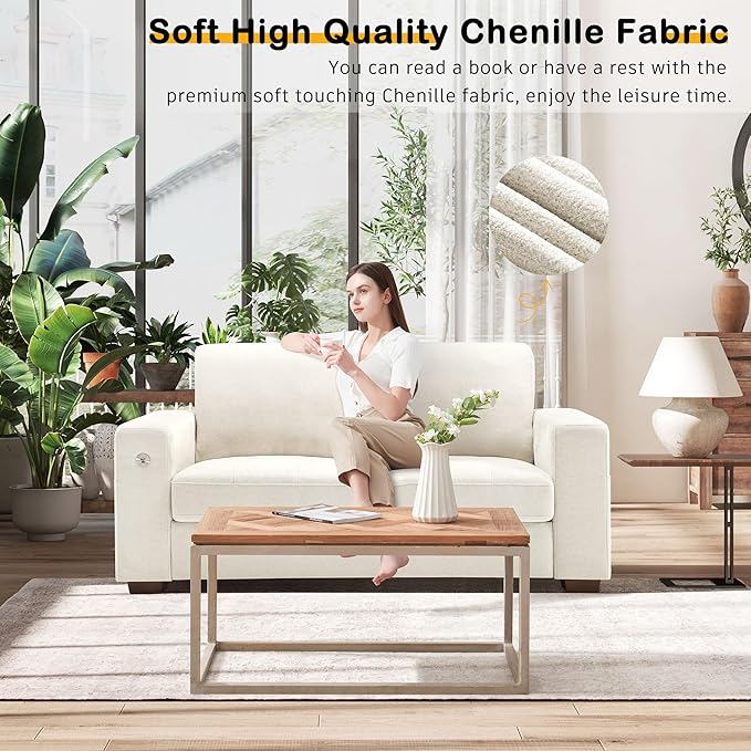 Hanherry 70" Loveseat Sofa for Living Room, Modern Comfy Couch with Medium Firm Seat Cushion, Removable Cover,Wide Armrest,USB/Type-C Port,Chenille Fabric Couches for Small Space,Apartment,Bedroom