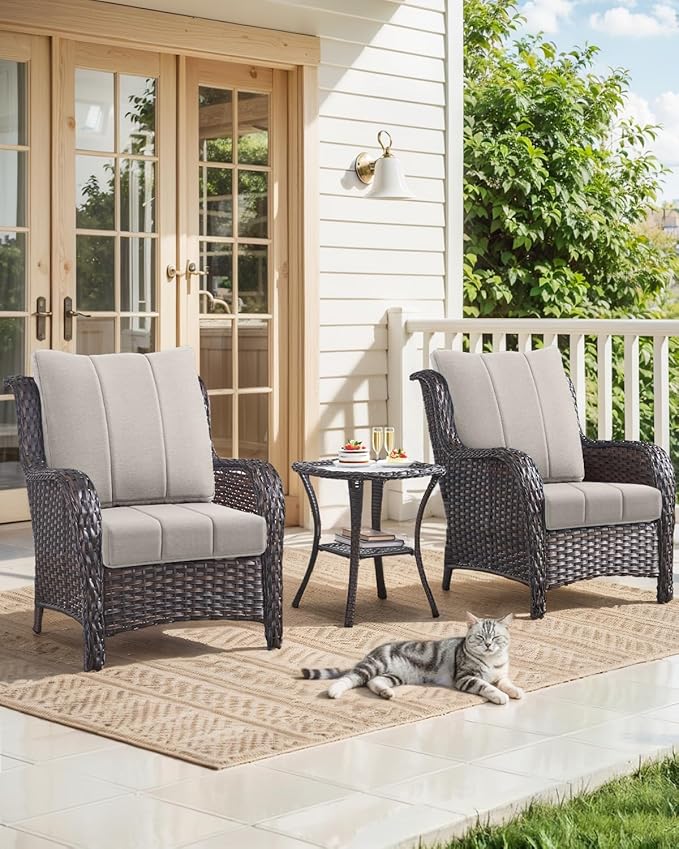ACTREST Luxury 24x24x6 Inch Kitty Outdoor Cushions - Water Resistant 1 Set Zippered Patio Chair Back&Seat Cushion for Wicker Dining Rocking Swivel Chairs Loveseat Couch Sectional Sofa - Beige