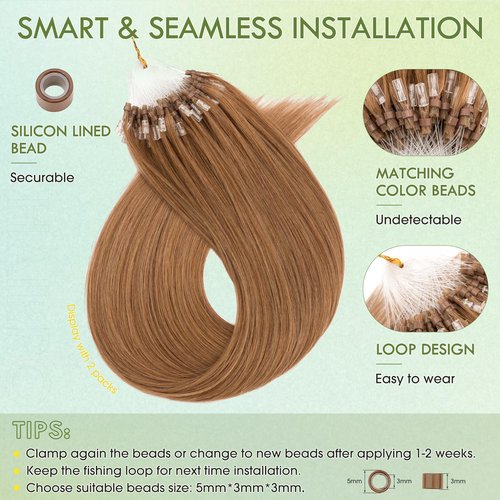 Hairro Microlink Human Hair Extensions For Women Micro Loop Micro Beads Real Hair Pre Bonded Cold Fusion Keratin Stick Micro Ring Hairpieces 20 inch 50g 100 Strands #06 Light Brown