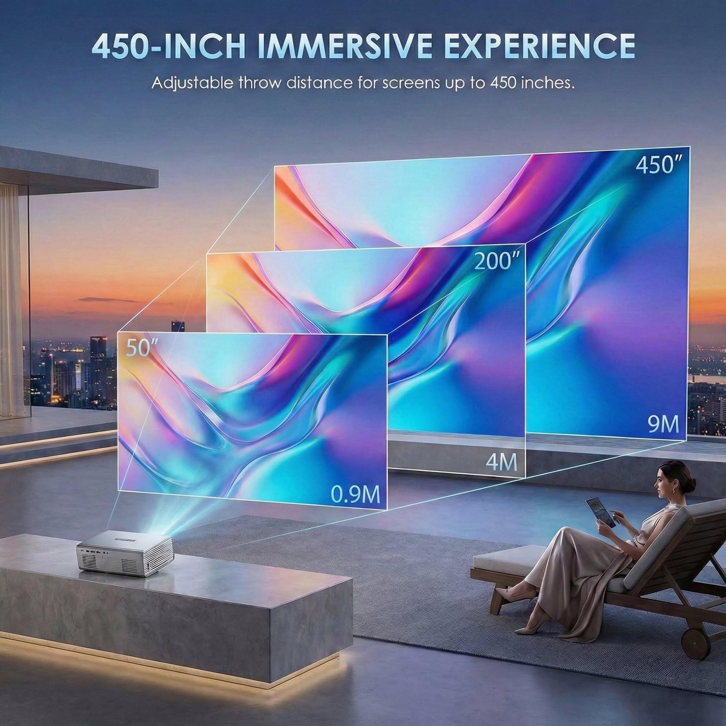 Geekman 4K Projector with WiFi and Bluetooth, Up to 450 Inch Giant Screen, Auto Focus and Auto Keystone Correction, Dolby Audio Home Theater and Outdoor Movie Projector