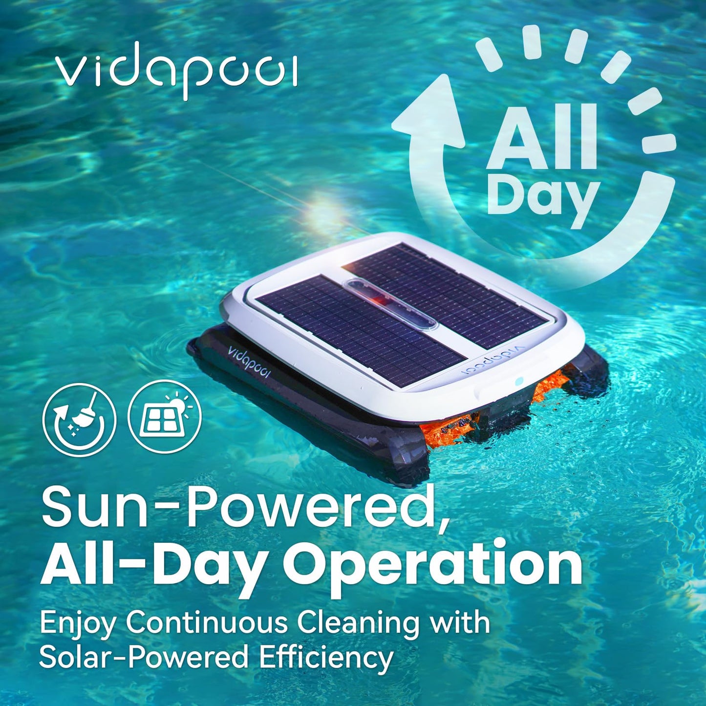 Vidapool Solar Pool Skimmer Robot, Automatic Pool Surface Skimmer Cleaner, Dual Mode Solar Powered Pool Skimmer with Obstacle Avoidance, Day & Night Cleaning for All Swimming Pools-White