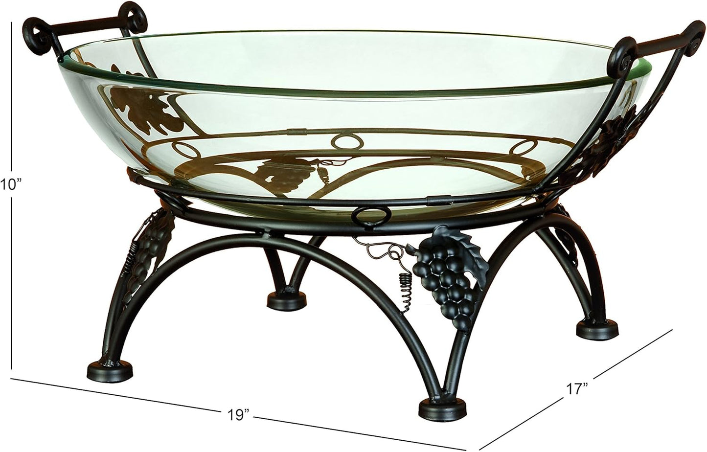 Deco 79 Tempered Glass Kitchen Serving Bowl with Copper Metal Grapes Base, 19" x 17" x 10", Clear