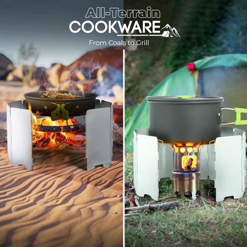 Outdoor Campfire Cooking Set - Complete Camp Kitchen Accessories, Pots, Pans, Utensils for Camping Trips