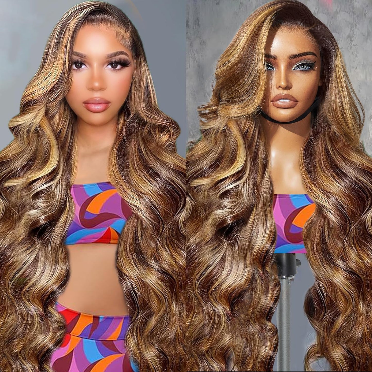 Hepnok Ombre Lace Front Wig Human Hair Body Wave 13x6 HD Lace Front Wigs Human Hair Pre Plucked 200% Density Honey Blonde Highli