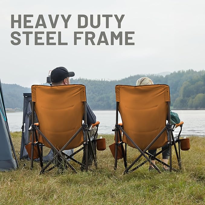 TIMBER RIDGE Oversized Folding Camping Chair High Back Heavy Duty for Adults Support up to 500lbs with Cup Holder, Side Pocket Cooler Bag