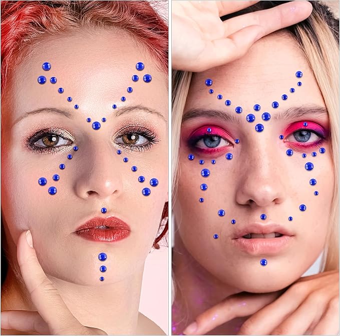 591pcs Face Gems Hair Gems Pearls, Self-Adhesive Face Jewels Eye Rhinestones 3/4/5/6/8 mm Face Gem Stick on, Halloween Makeup Gems Rave Accessories for Face Eyes Body Makeup (17.Dark Blue)