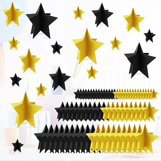 70 Pcs Black and Gold Star Centerpieces Black and Gold Party Birthday Decorations 3D 2025 Graduation Table Decor 3 Sizes ...