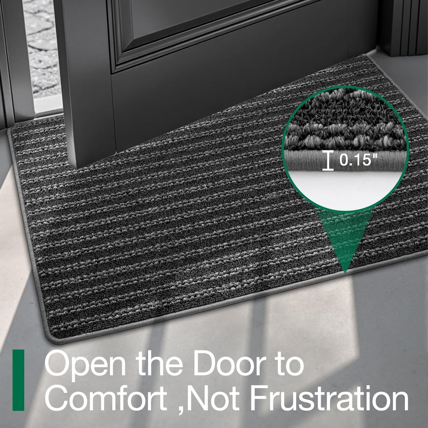 LUMI Ultra Thin Door Mat Indoor Entrance, Washable Entryway Mat with Non Slip Rubber Backing, Stain&Fade Resistant Doormat for Floor, Hallway, Porch, 20"x32", Grey Line