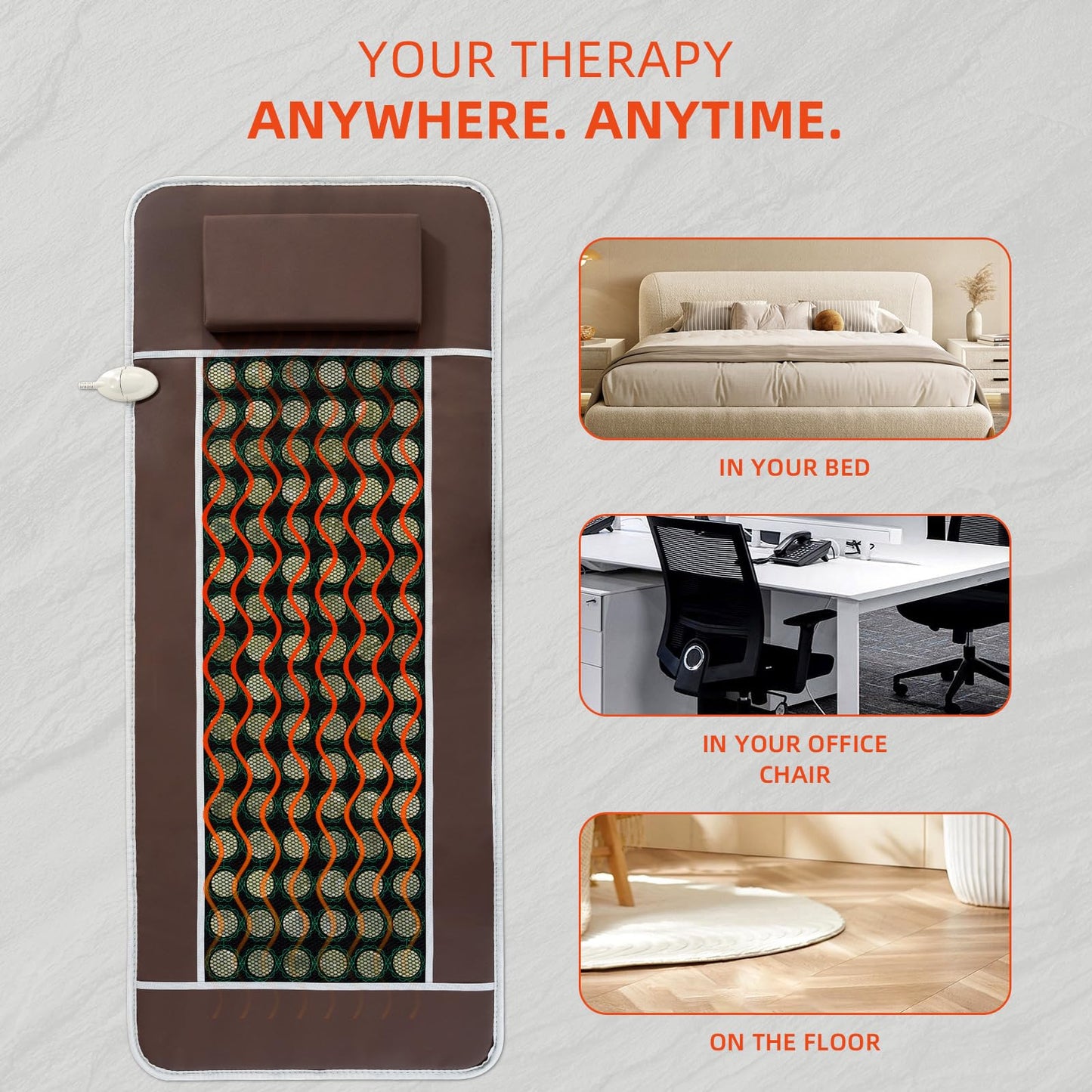 Far Infrared Heating Pad - Flexible Mat, Hot Stones Jade Tourmaline, Therapy Healing Jade Mattress (67”x27.5”,Brown)