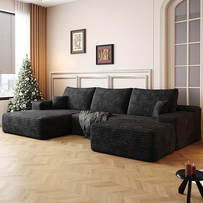AUGOP 108" Sectional Couches for Living Room Modern Modular Sofa with L-Shape Couchs Upholstered Boneless Couch Deep Seat Sectional Couch with Chaise (Black, Left Facing Chaise+2Seaters+1Ottoman)