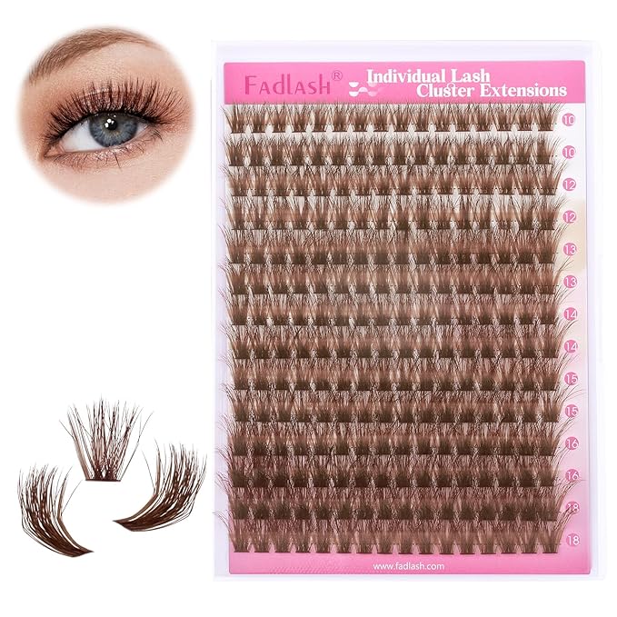 Brown Lash Clusters D Curl Individual Lashes 100D 10-18mm Cluster Eyelash Extensions Fluffy Mixed Tray 3D Effect Volume Soft DIY Lash Extension Kit at Home (100D-0.07-D,10-18mm)