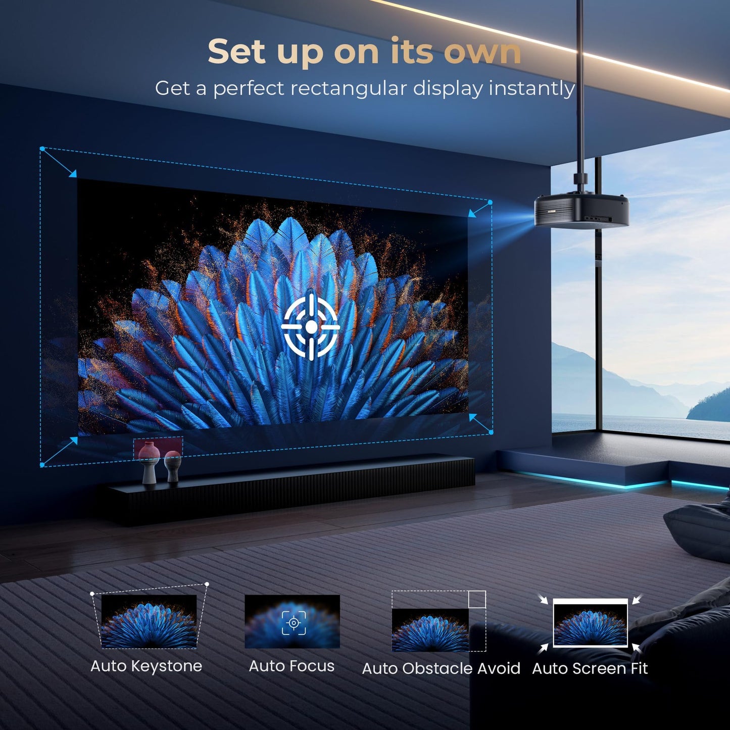 [2500 ANSI & 30W Speakers] Alvar 4K Support Projector with WiFi 6 and Bluetooth, dbx-tv Sound, Built in NetfIix App & DoIby Audio Outdoor Proyector, Auto Focus & Keystone Native 1080P Smart Projector