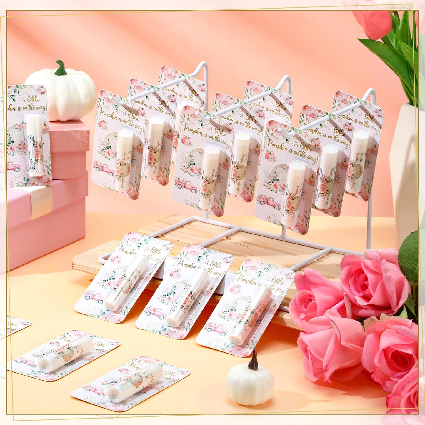 30 Pack Fall Pink Little Pumpkin Baby Shower Games Prizes Gifts Bulk Pumpkin Pie Scented Lip Balms Favors for Boys Girls Gender