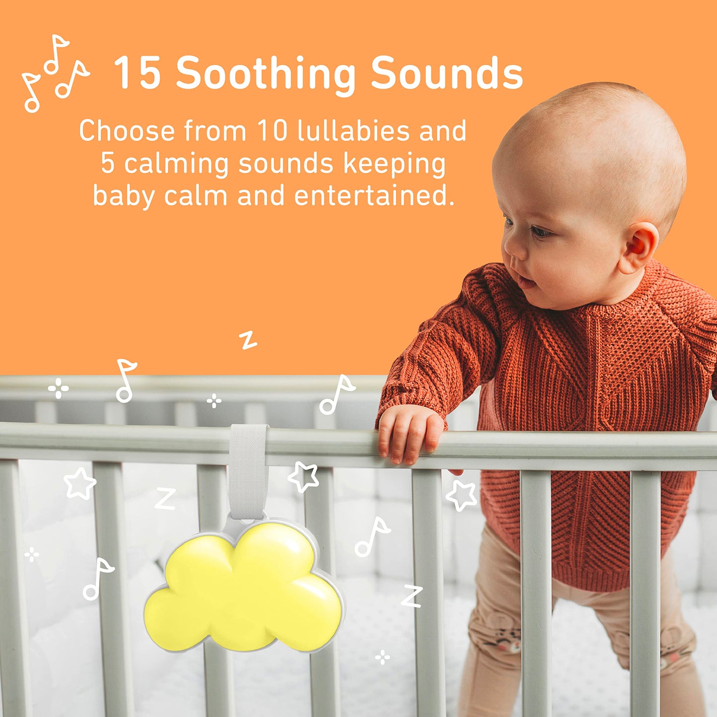 Pure Enrichment PureBaby Cloud Portable Sound Machine and Night Light - 15 Soothing Sounds, Travel Friendly, Battery Operated, Ideal for Baby and Kids on The Crib, Stroller, Headrest, and More