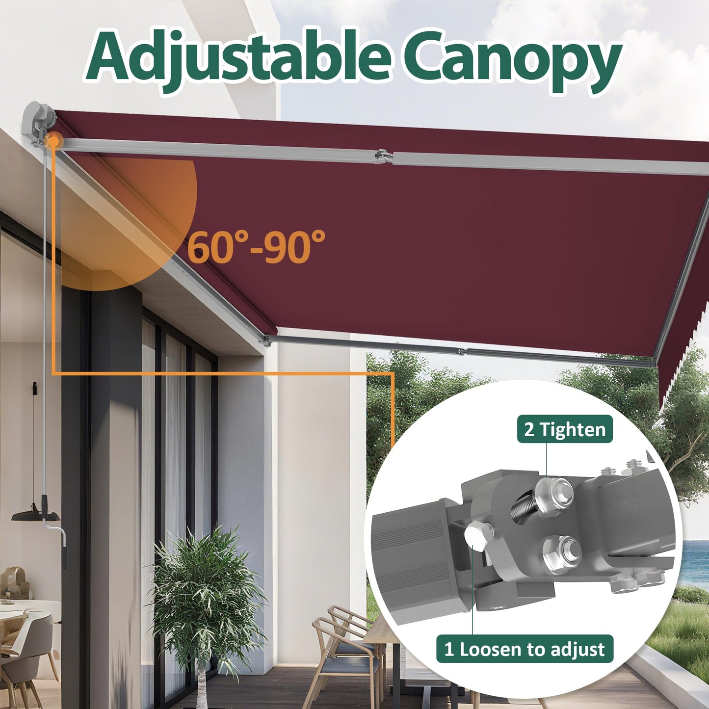 MCombo Patio Awning 8x7 Feet Sunshade Canopy for Manual Retractable Awnings, 4607 (Burgundy, 8x7ft)