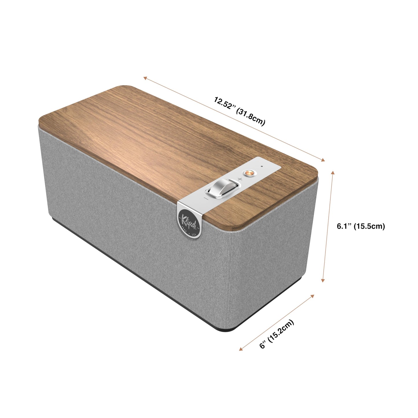 Klipsch The One Plus Premium Bluetooth Speaker System with Two 2.25” Full Range Drivers, 4.5” Woofer, Bluetooth 5.3 with Up to 40 ft. of Distance, Walnut